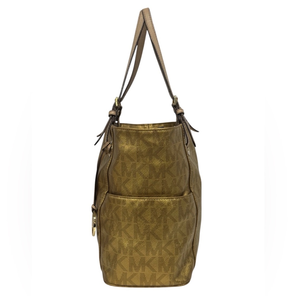 Michael Kors Jet Set East West Signature Gold Metallic Tote Purse Shoulder Bag - Picture 7 of 16